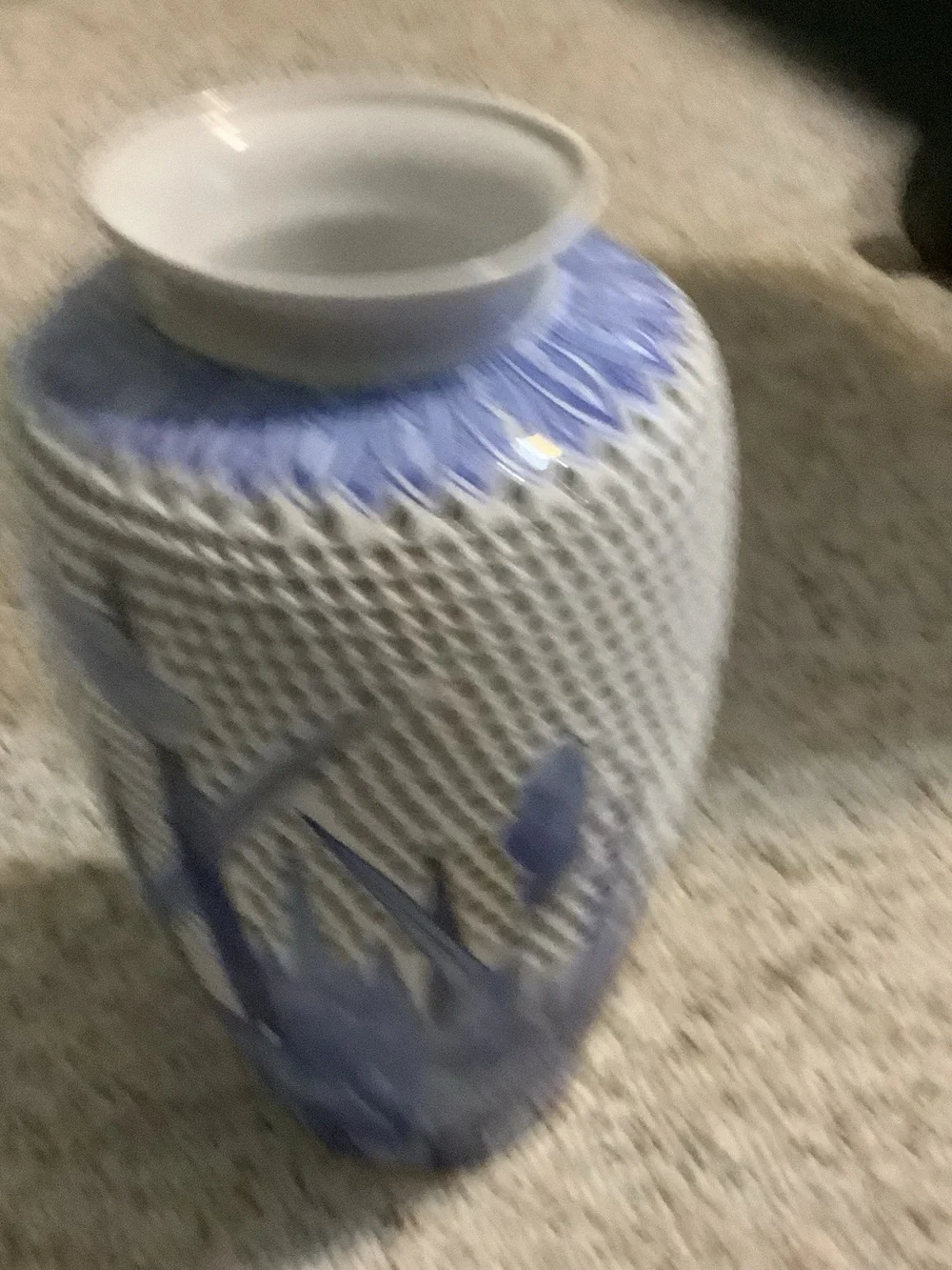 Blue Floral Pierced Ceramic Accent Vase, 12” tall
